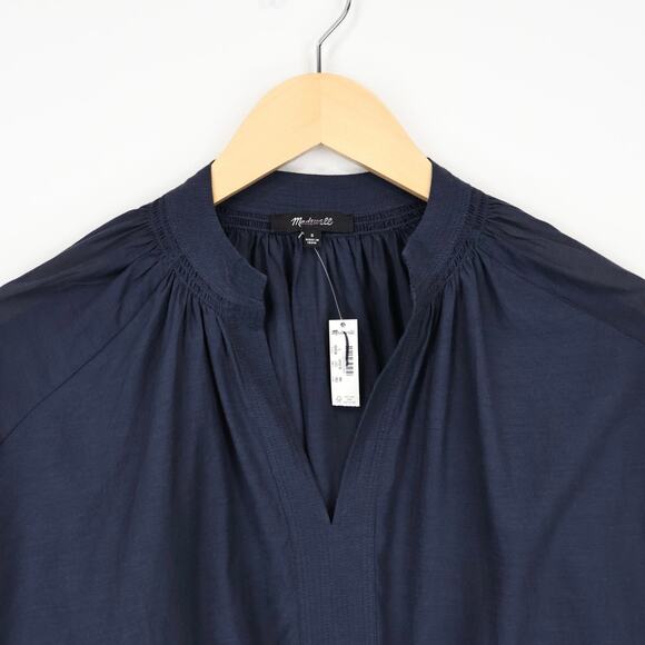 NWT Madewell Shirred Long-Sleeve Flowy V-Neck Top Ink Navy Blue Size Small - Picture 7 of 10